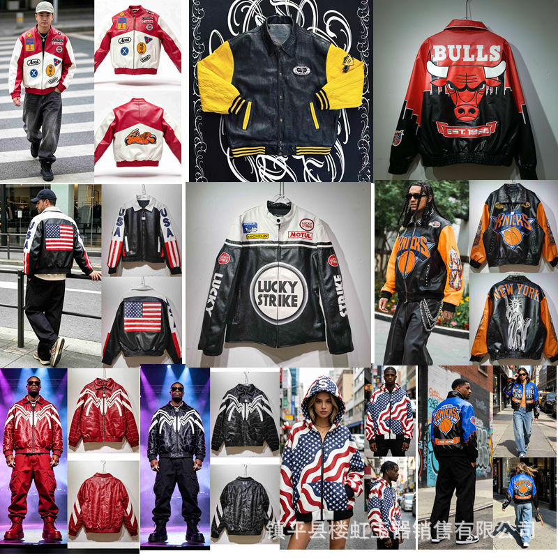 RedBull Motorcycle Jacket Heavyweight Leather Jacket Vintage Patchwork Embroidery Turn-down Collar Jacket High Street Men's Padded Coat