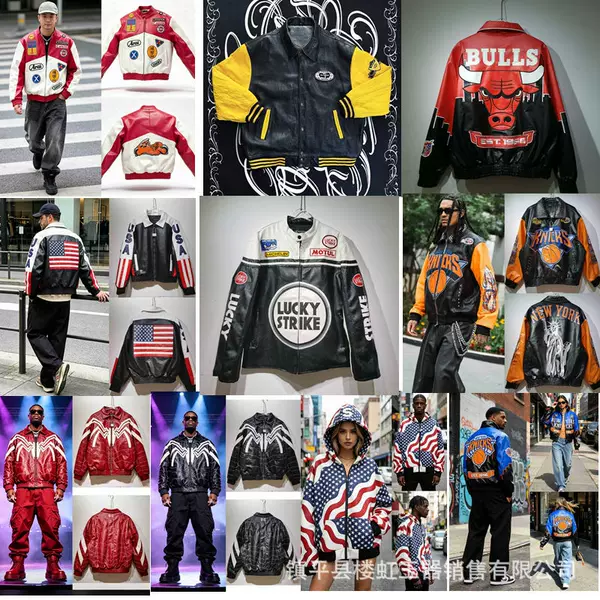 RedBull Motorcycle Jacket Heavyweight Leather Jacket Vintage Patchwork Embroidery Turn-down Collar Jacket High Street Men's Padded Coat
