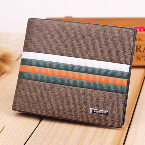 New business men's wallet, short, striped, color-blocked, casual, horizontal, large capacity, multiple card slots, simple boys' wallet