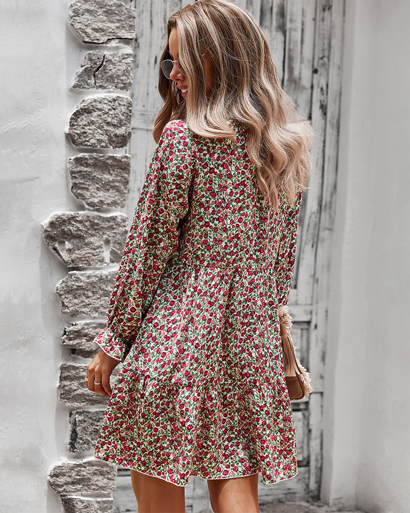 Floral Print Long Sleeve Slim Dress NSDY73914