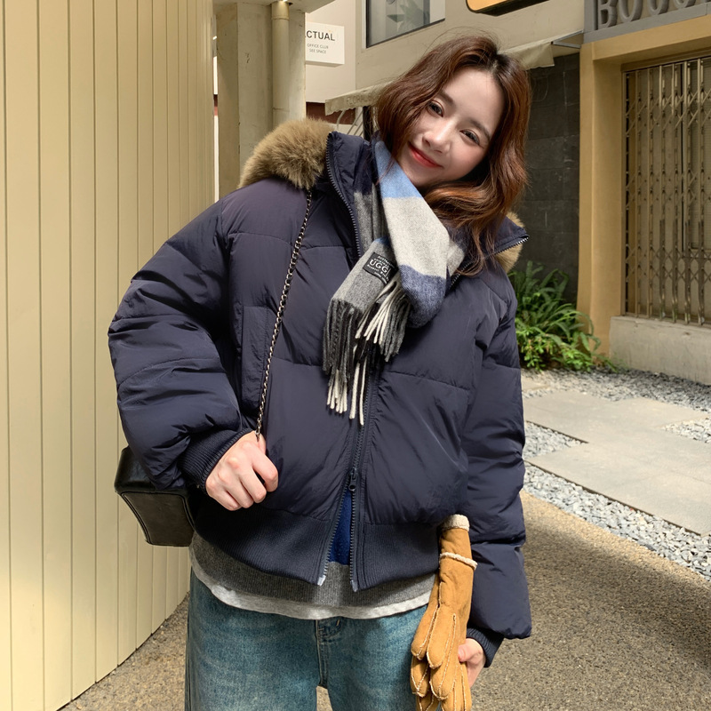 2025小个子新款收腰版羽绒棉服女冬季短款白色修身可拆卸毛领外套|undefined