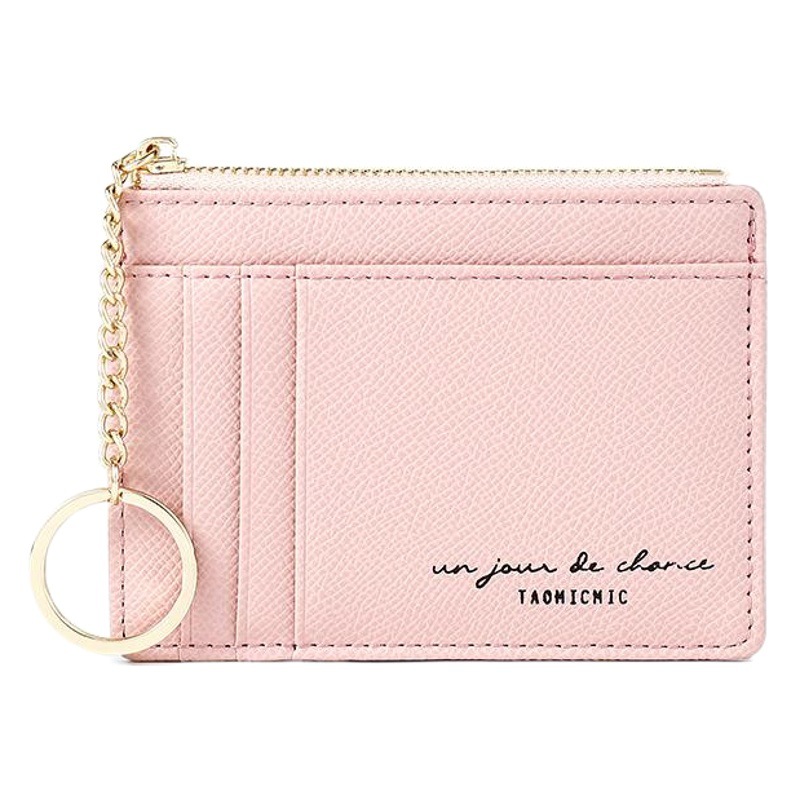 New Pure Color Thin Multi-Card Slot Card Holder Mini Keychain Small Wallet Fashionable Zipper Women's Coin Purse
