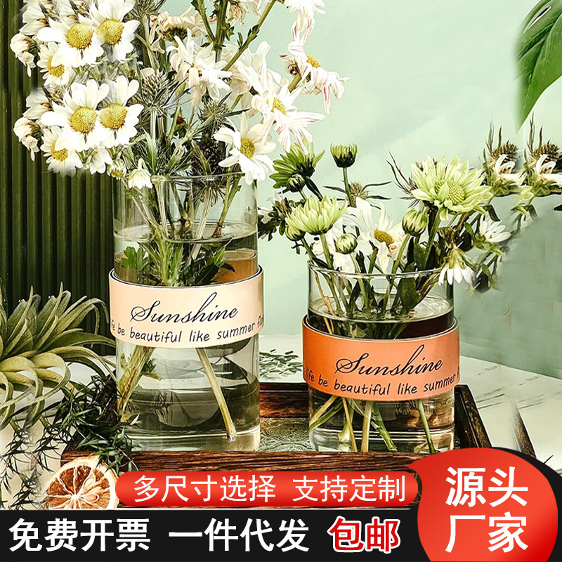 創意皮革手提げガラス生態花瓶杯微景観水培植物花器乾花工芸創意家庭|undefined