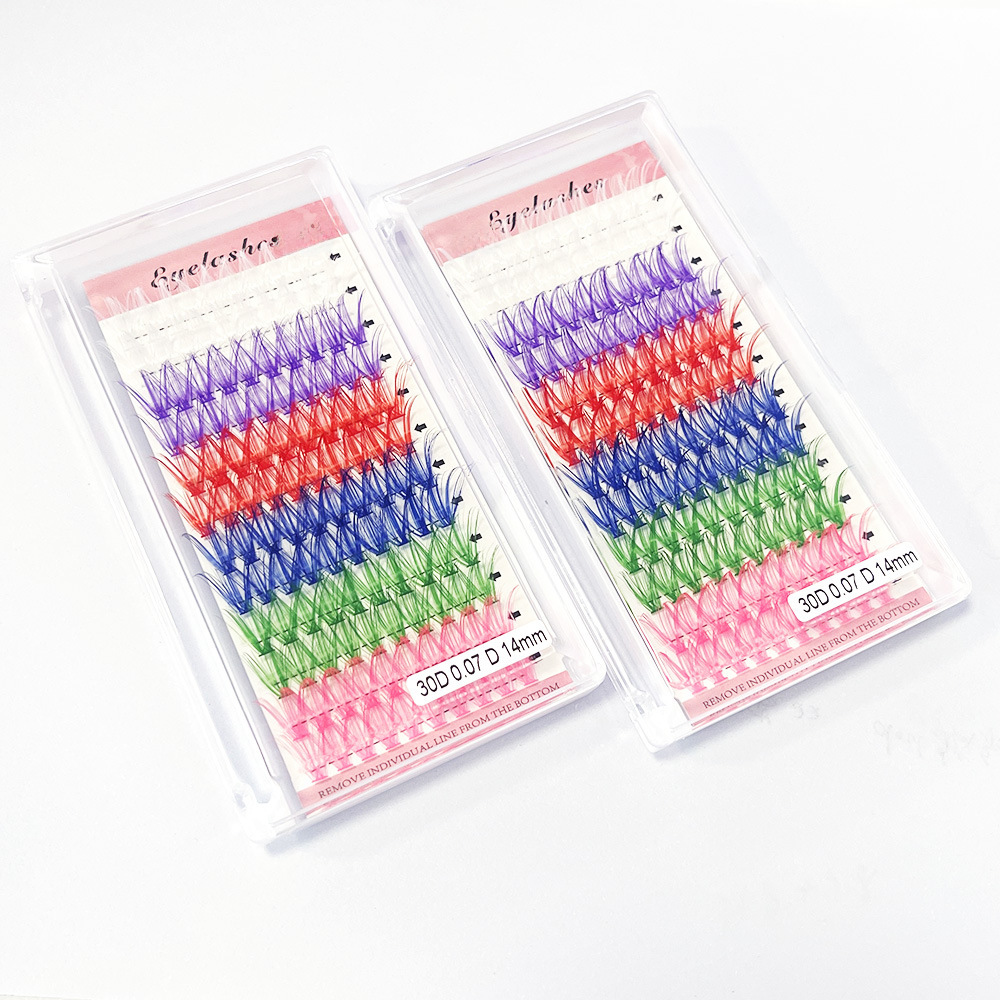 Small Box 12 rows 30D40D color hot melt flower hair single cluster segmented colorful thick false eyelashes cross-border Self-grafting