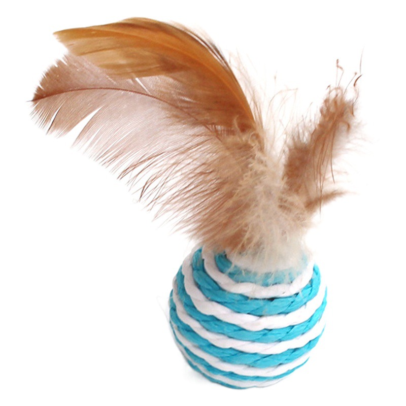 Bola de juguete para gatos Bola de papel de cuerda de plumas Bola de rasguño de gato Sonido de arena Bola de gato divertido Bola de Sisal Gato Juguete