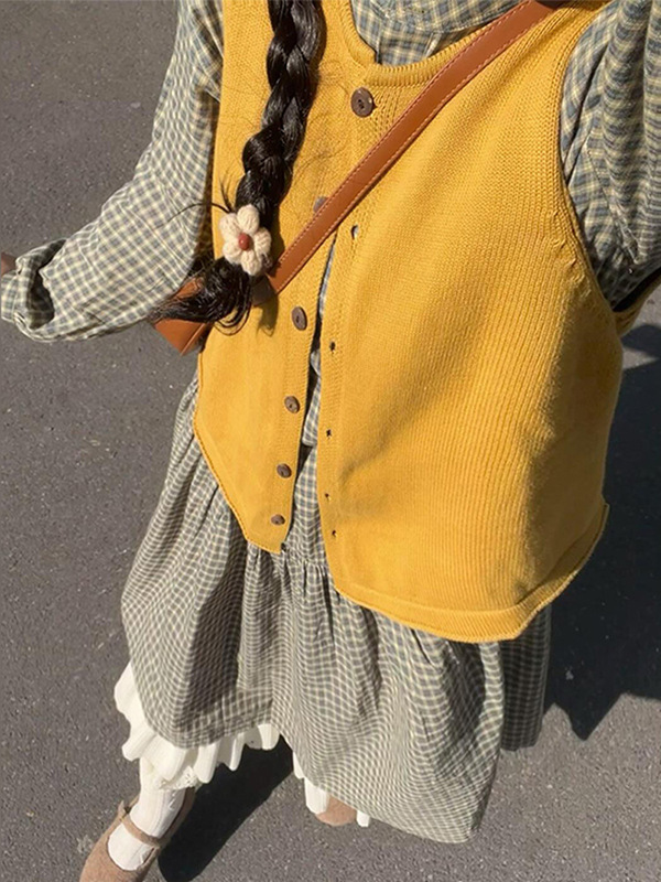 日系复古针织马甲女春秋季新款软糯圆领开衫毛衣背心坎肩早秋上衣|undefined