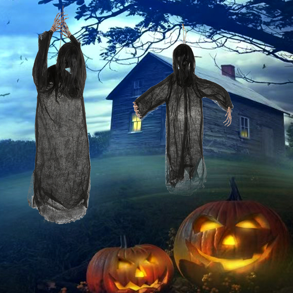 Halloween transfronterizo, fantasmas colgantes, casas embrujadas, decoración de habitaciones, accesorios, terror, control de voz, brillo, sonido, miedo complicado