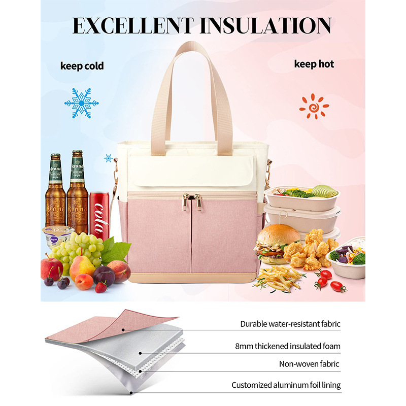Bolso de almuerzo para mujer de venta caliente, bolso de almuerzo, caja de almuerzo de aislamiento a prueba de fugas, bolso de almuerzo refrigerado con correa para el hombro