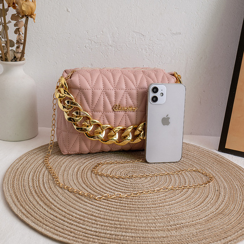 Women's bag  new style gold glue chain embroidered trademark crossbody small square bag casual mobile phone bag coin purse foreign trade small bag