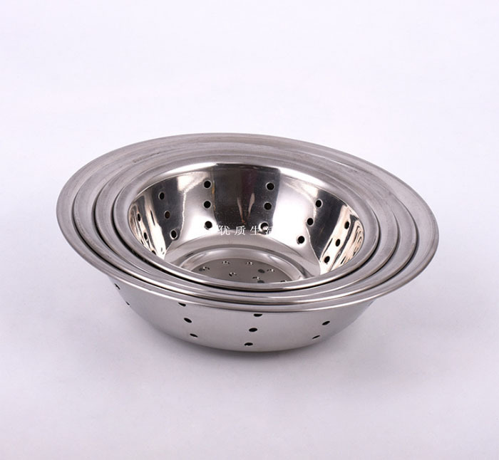 加厚不鏽鋼巢斗沖孔馬兜碼斗瀝水盆帶漏小盆濾水盆帶孔配菜小圓盆