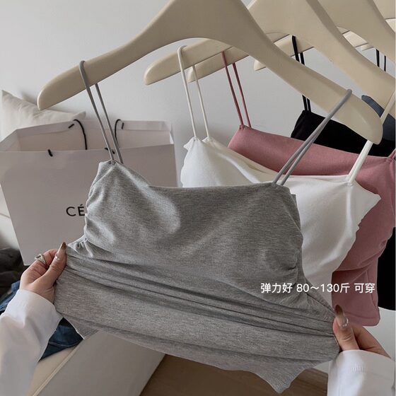 All-match thin shoulder vest with chest pad pure pleated bottoming shirt tube top thin top outer wear Slimming Beauty back sling