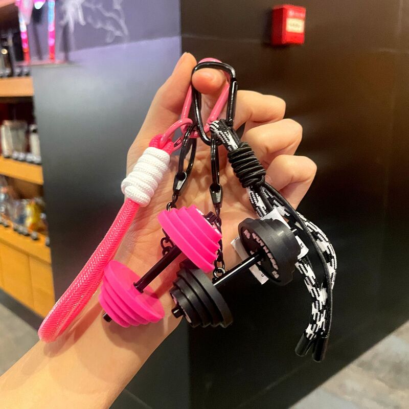 Creative Barbell Keychain School Bag Exquisite and Cute Pendant Gym Peripheral Small Gift Pendant Key Chain Wholesale