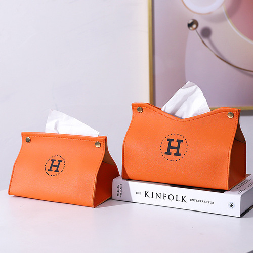 Emma Orange tissue box high-end tissue box home storage living room napkin box car simple leather tissue box