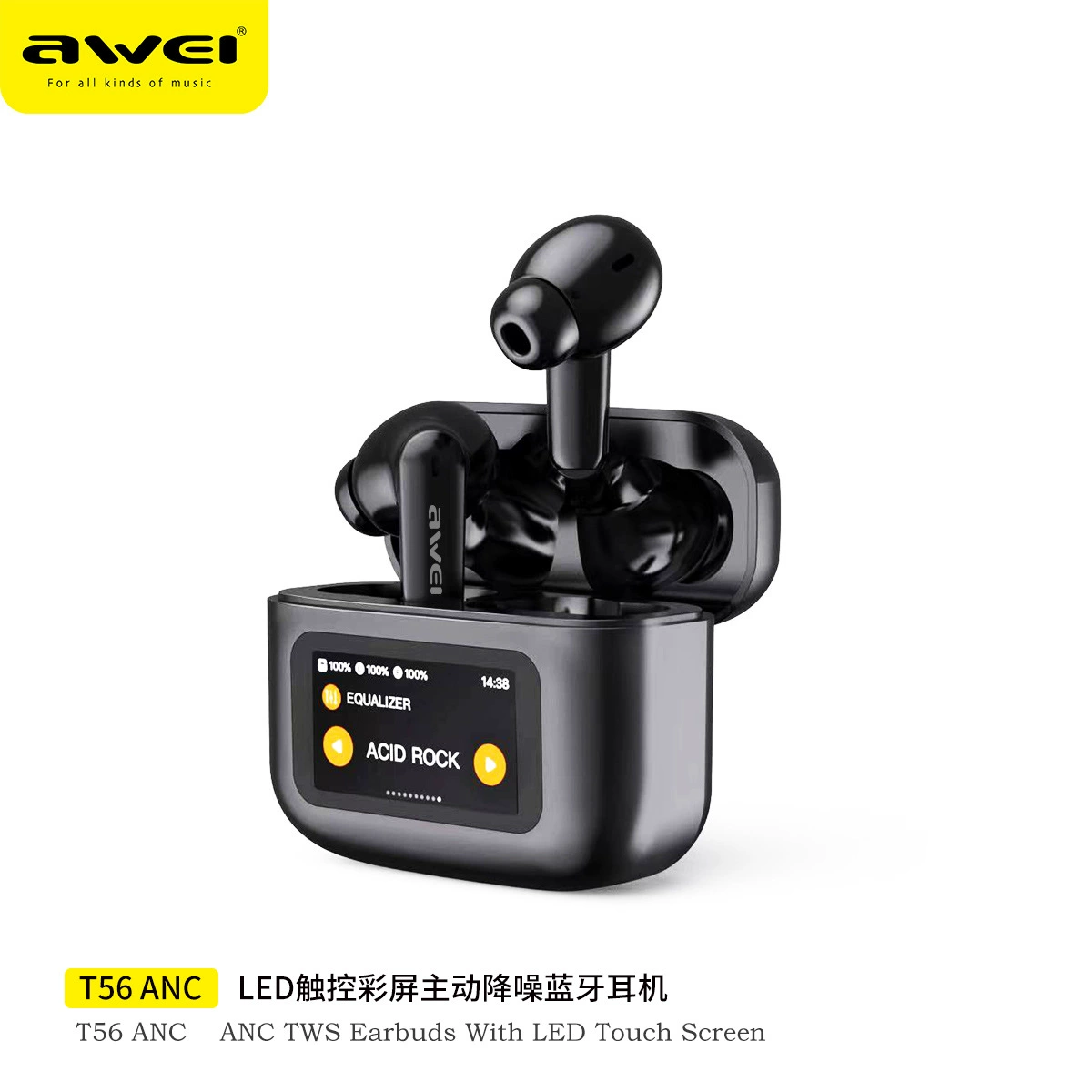 AWEI/Vitamin LED сенсорный цветной экран ANC активное шумоподавление TWS гарнитура 4 Mi Bluetooth 5.4 беспроводные музыкальные наушники