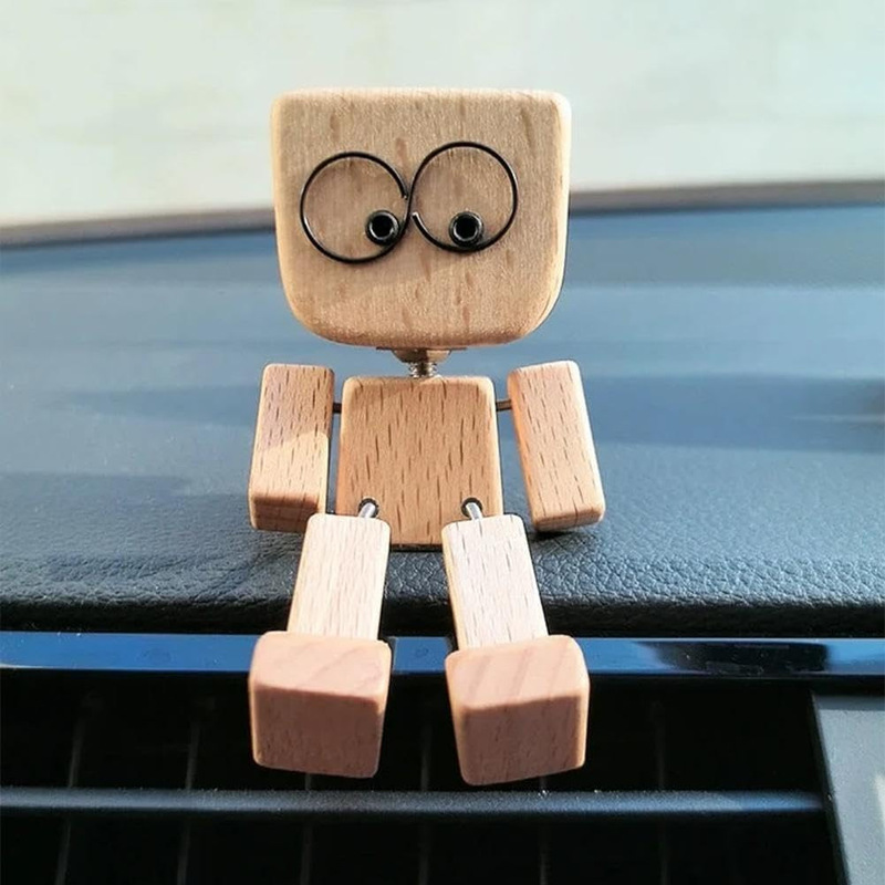 跨境新款Shaking Feet Wooden Doll木头人汽车装饰摆件|undefined