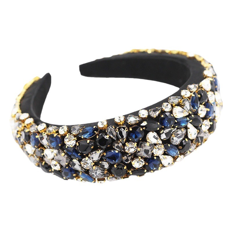 Nueva Europa y América barroco rhinestone diadema geométrica ancho borde completo diamante color moda danza pasarela accesorios para el cabello al por mayor