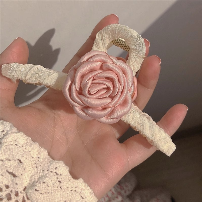 超仙仿真玫瑰花发夹后脑勺气质低马尾百合花朵抓夹氛围感百搭发饰|undefined