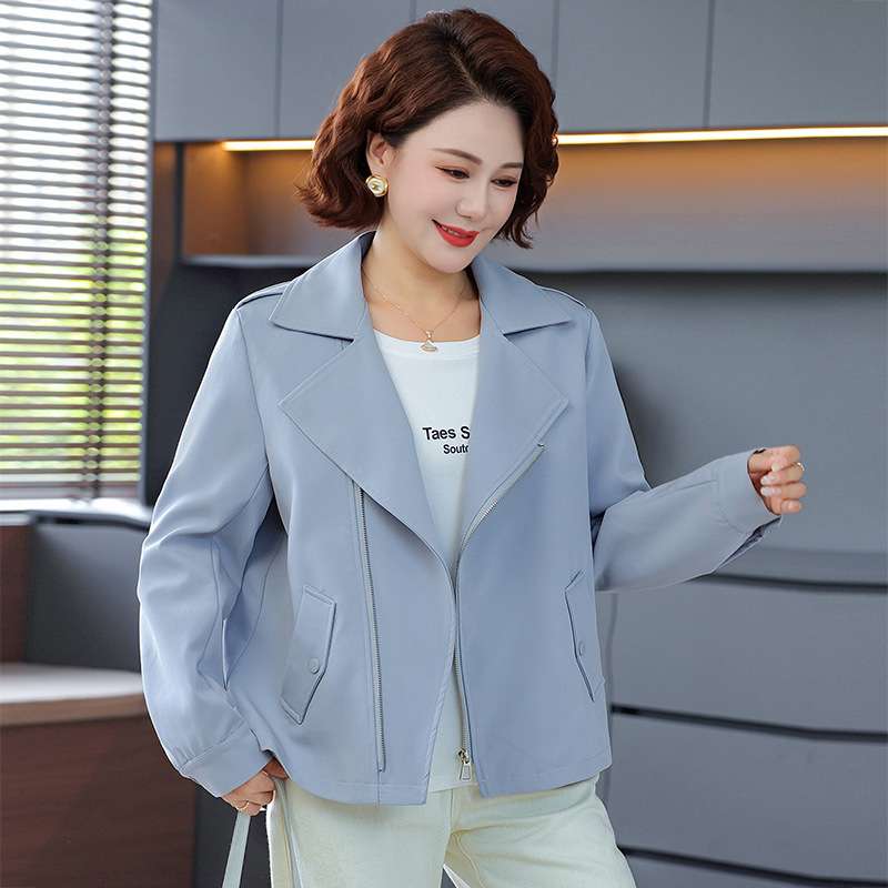 妈妈休闲翻领夹克外套中老年女2025春秋新款气质高端短外套上衣服|undefined