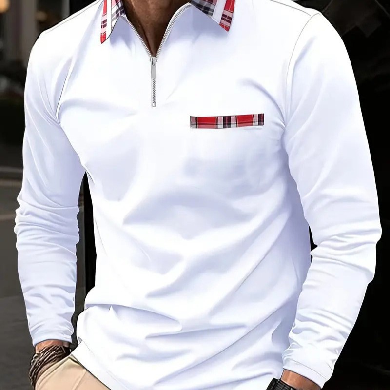 2024 otoño nuevo estilo comercio exterior transfronterizo hombres estampado 3D casual cremallera camisa POLO de manga larga MB14