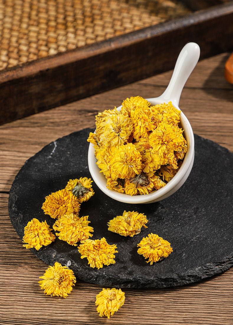 Golden Silk Chrysanthemum Tea Large Blooms Jin Si Huang Ju 50g One Flower Per Cup details