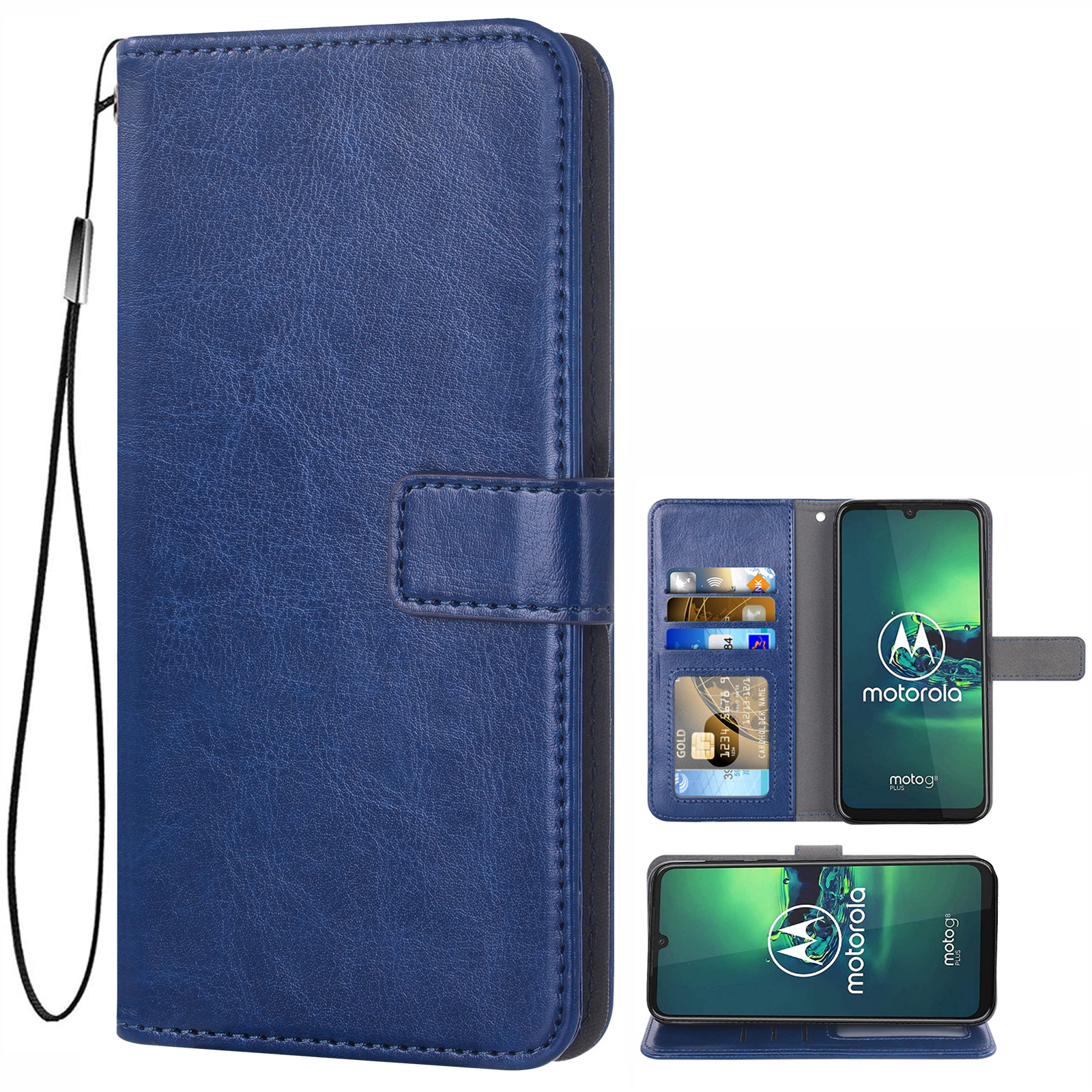 适用于Moto G8 Plus新款疯马皮多插卡支架钱包式手机保护套批发价