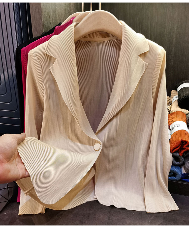 Áo blazer nữ một nút xếp ly tay dài cao cấp mùa xuân hè — Màu tím, Màu đỏ hoa hồng, Màu hồng, Màu xanh lá chi tiết 4