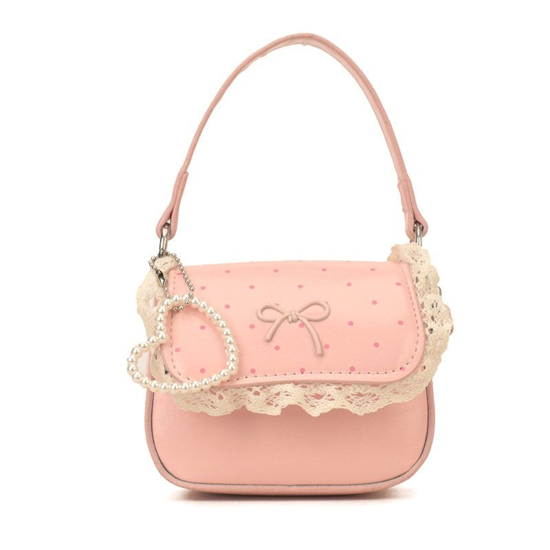 Pequeño bolso de arco de encaje fresco y dulce, mini bolso de hombro de chicas encantador, bolso para niños.