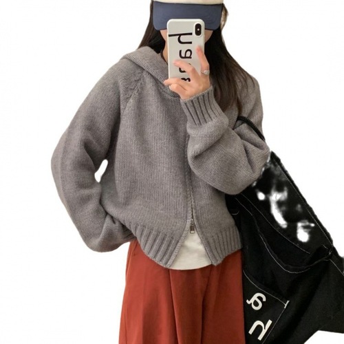 Women's KANING Hooded Zipper Cardigan Coat Autumn/Winter Casual Unique Design Short Knit Sweater