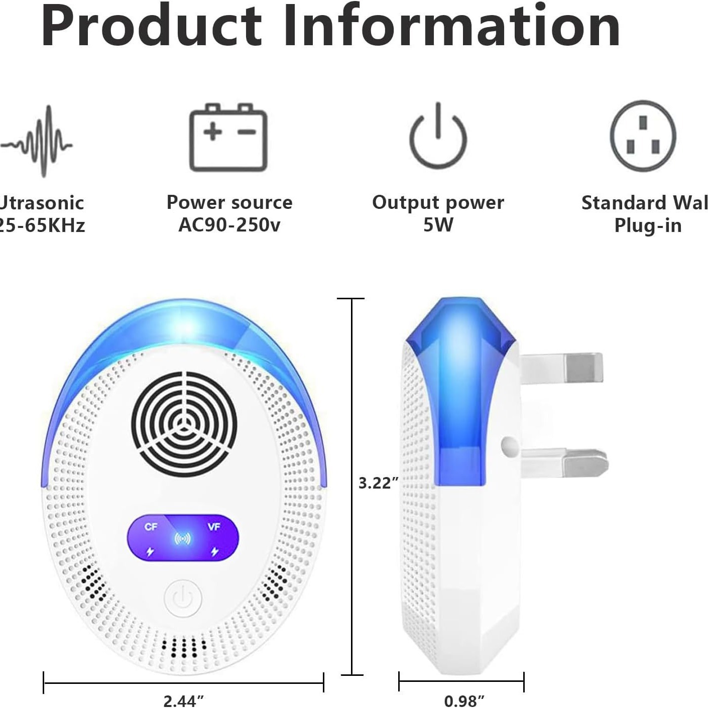 Repelente ultrasónico multifrecuencia – ahuyentador de mosquitos, ratas, cucarachas e insectos, sin radiación