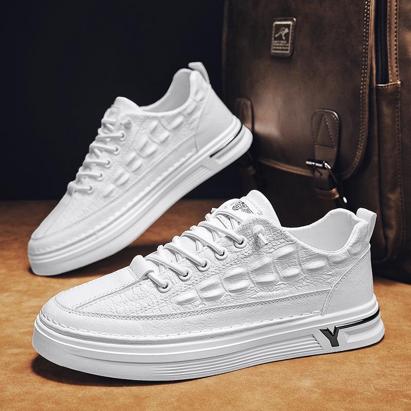 Trendy 2025 Autumn/Winter New Fashion Crocodile Pattern Casual Sneakers Men's Shoes Versatile Leather Shoes Black Work Shoes