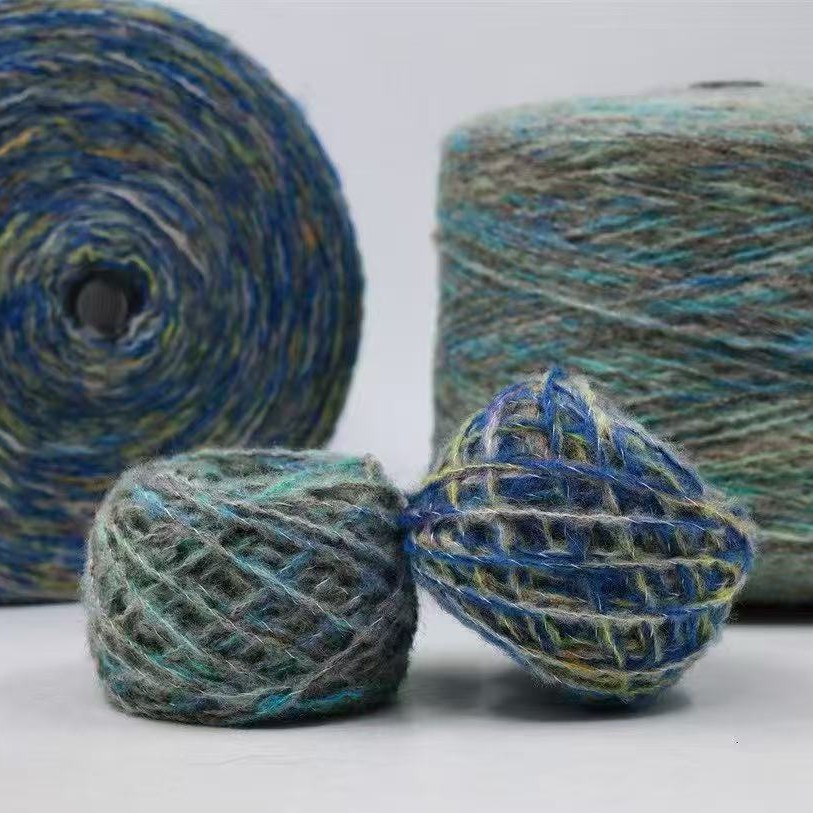 1/2NM多彩羊毛马海毛 多彩羊驼马海毛 小香风纱线 幻彩羊毛马海