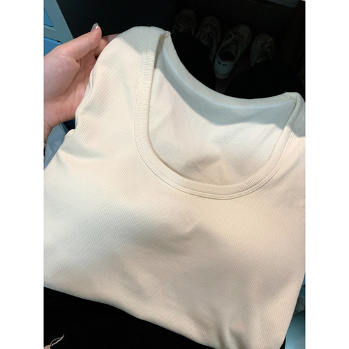 Women's Apricot Fleece Square Collar Long-Sleeve Top for Autumn/Winter Layering, Short-Sleeve Base Shirt, Slim Fit, Body-Concealing Short Top for Trendy Girls