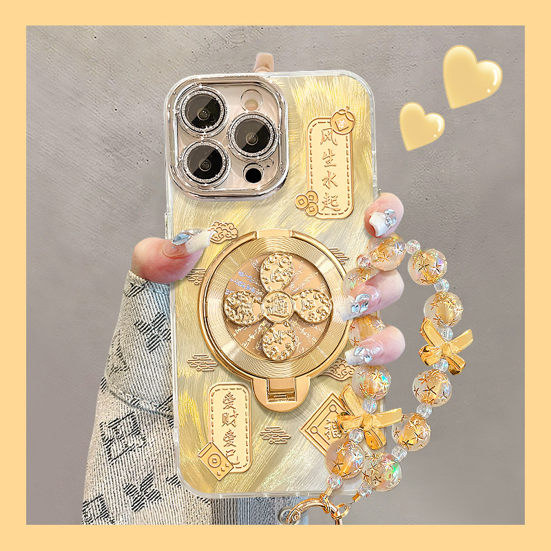The Rising Tide Bracket Hanging Chain Is Suitable for Apple 17 Feather Yarn Mobile Phone Case Iphone15Promax Chinese Style 16 New Style