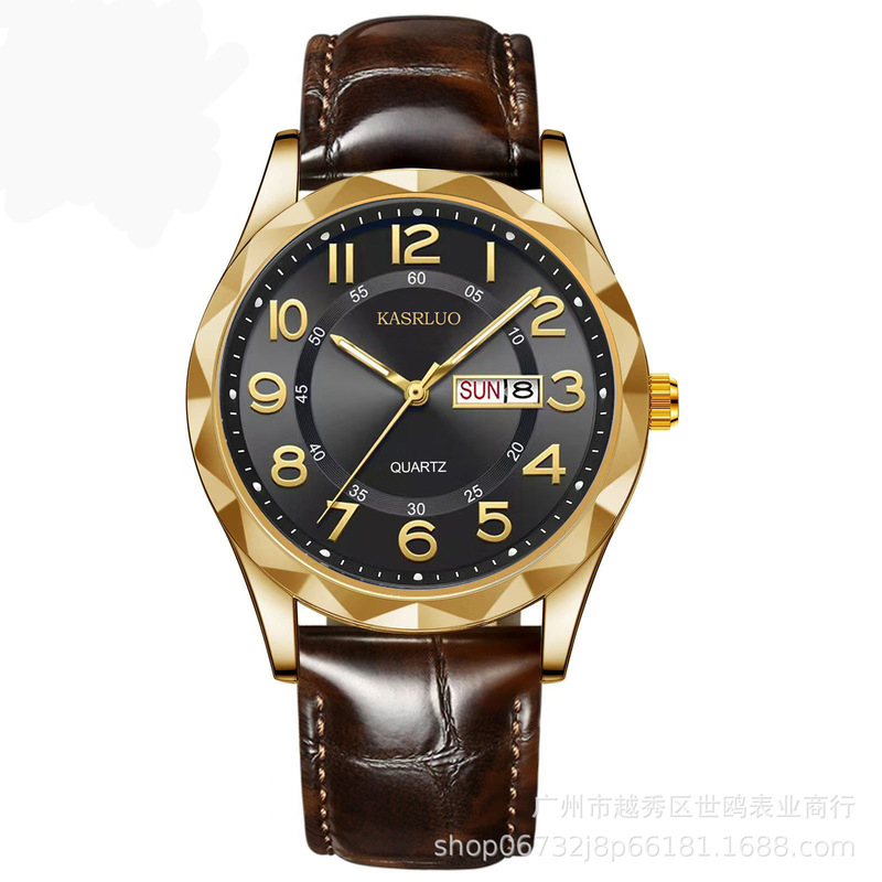 Fashionable Ultra-Thin Luminous Fully Automatic Movement Waterproof Calendar Belt Men's Watch Business Quartz Watch Large Dial