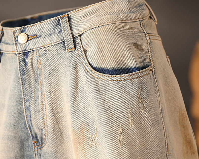Vintage Denim Jeans For Men Distressed Wide Leg Patchwork Retro_voghion.com