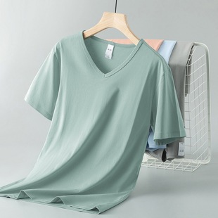 Modal Ice Silk Short-Sleeved T-Shirt Men's Summer V Neck Pure Color Top Cool Breathable Quick-Drying Half-Sleeved T-Shirt