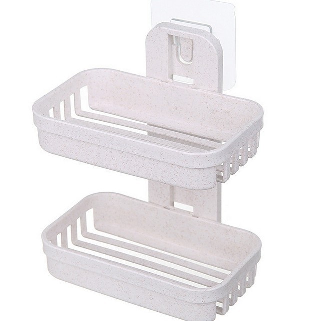 Caja de jabón caja de jabón titular de jabón soporte de jabón ventosa de doble capa montado en la pared caja de jabón de drenaje sin punzón titular de jabón