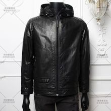 冬季加绒加厚头层牛皮皮衣皮夹克男士连帽鹅绒内胆宝家外套