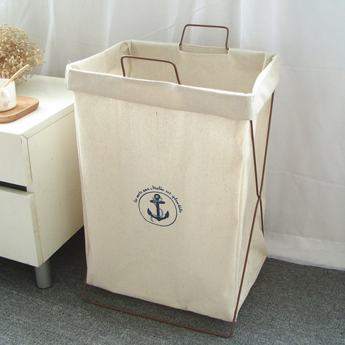 Iron frame folding waterproof dirty clothes basket large storage laundry basket dirty clothes basket cotton and linen fabric storage basket wholesale