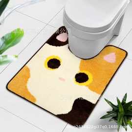 跨境亚马逊temu热卖卡通可爱猫咪仿羊绒马桶地垫浴室防滑吸水隔凉