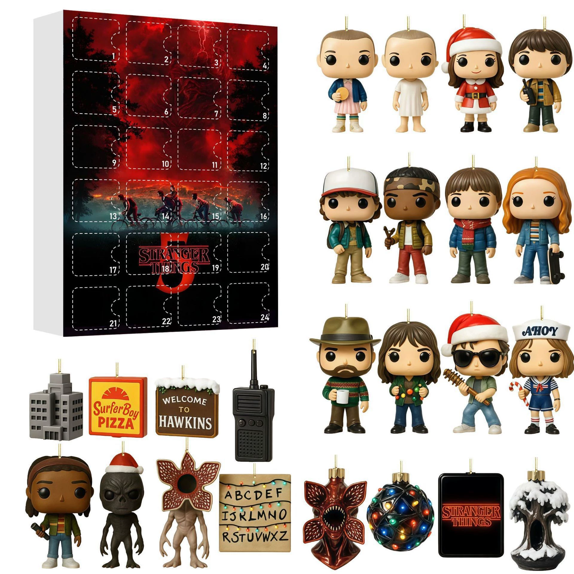 Адвент-календарь акриловых подвесок (Stranger Things) 24 дня, слепой бокс, 26×18×3 см