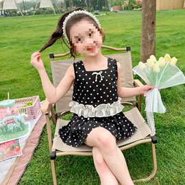 女童夏季套装2024新款洋气无袖裙裤两件套女宝宝波点韩版甜美夏装