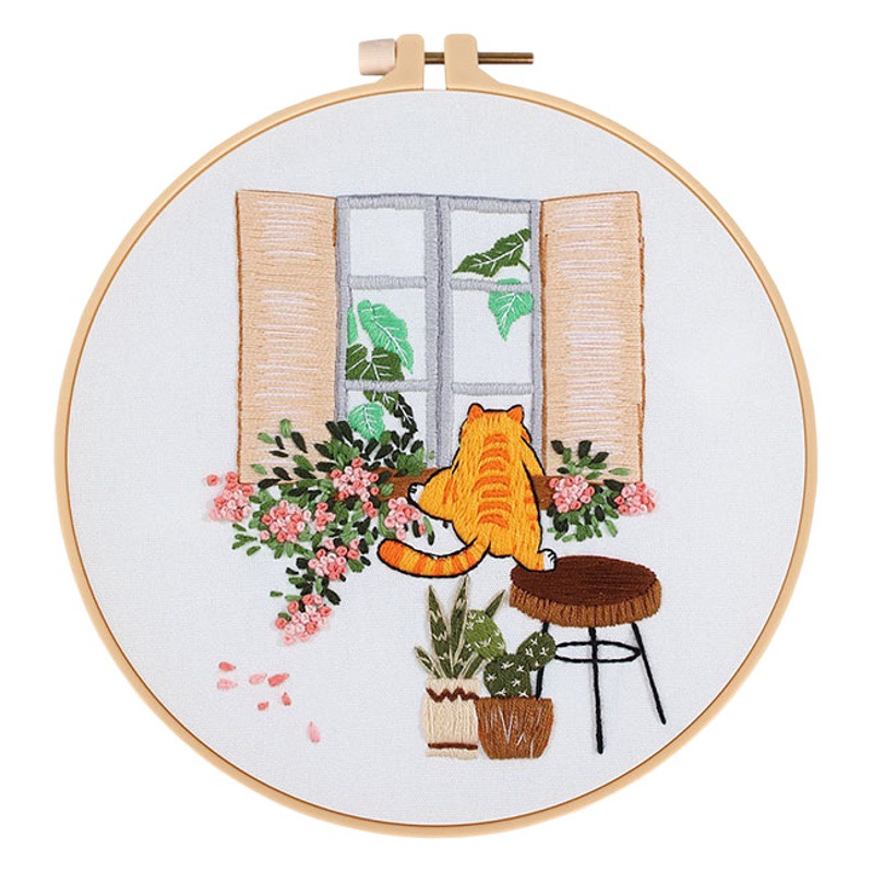 Nuevo Original DIY bordado hecho a mano paquete de material de vacaciones gato flor gato perezoso gato sofá transfronterizo Inglés