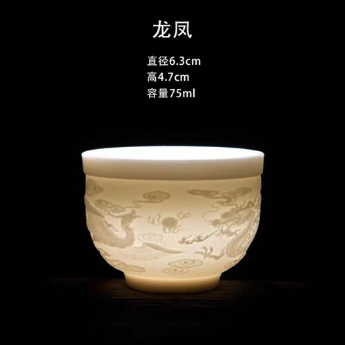Dehua white porcelain sheep tallow jade gongfu tea cup tea set ceramic host cup tea drinking cup single cup Heart Sutra cup personal cup
