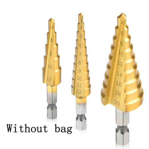 Hexagonal shank straight flute step drill titanium plated pagoda drill expanded hole step drill 4-12 4-20 4-32 bag