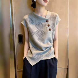 超好看轻奢风灰色短袖上衣女通勤风设计感小众气质2026夏季新款潮