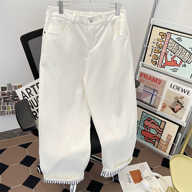 Design trousers, white jeans, loose straight fit