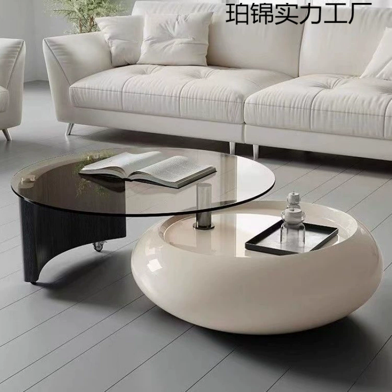 Вращающийся журнальный столик в кремовом стиле, дизайнерский светильник для гостиной в маленькой квартире, роскошный высококачественный круглый журнальный столик из закаленного стекла, комбинация