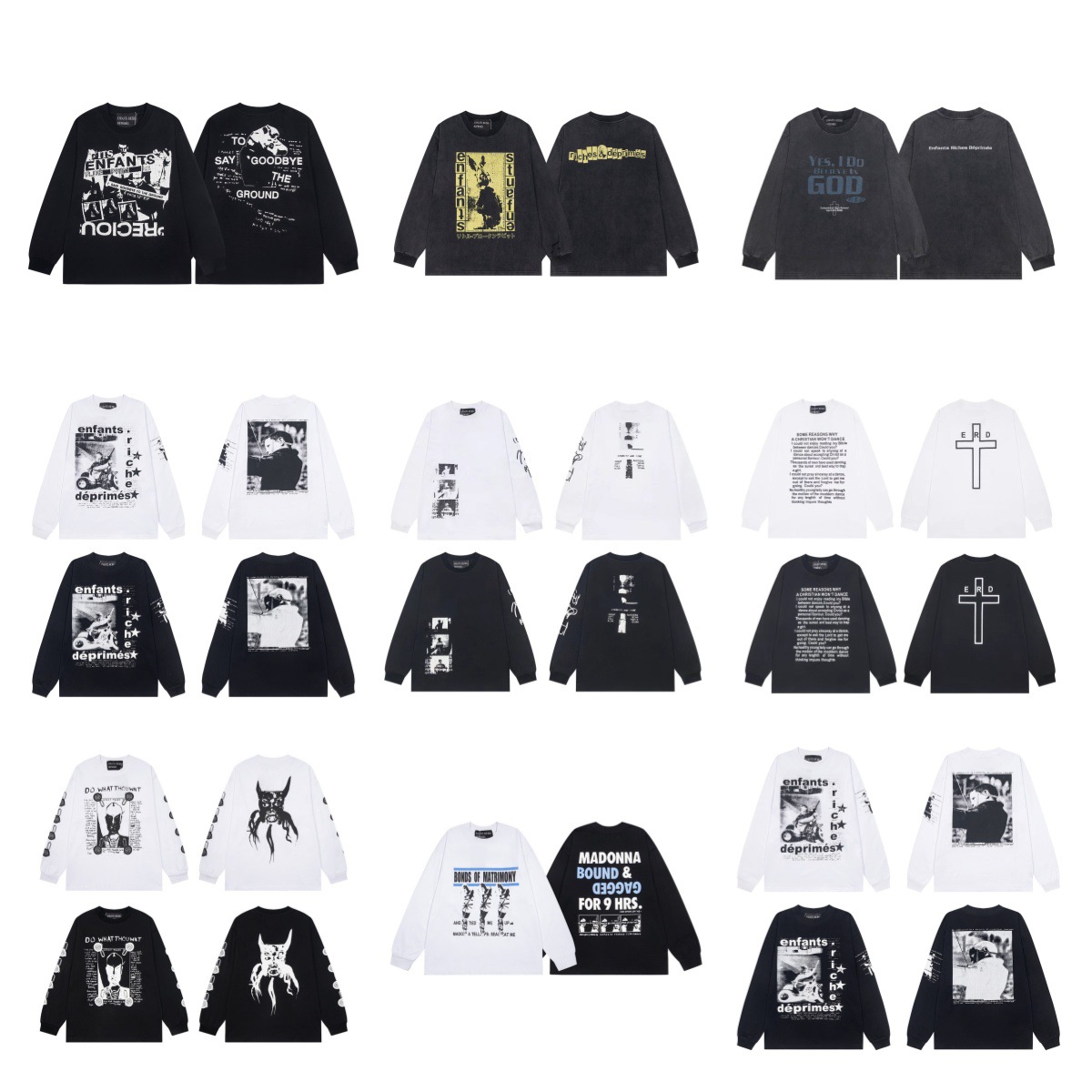 Cross-Border Trendy Brand Erd Melancholic Rich Second-Generation Printed High Street Long-Sleeved T-Shirt Bottoming Shirt for Men and Women, Loose