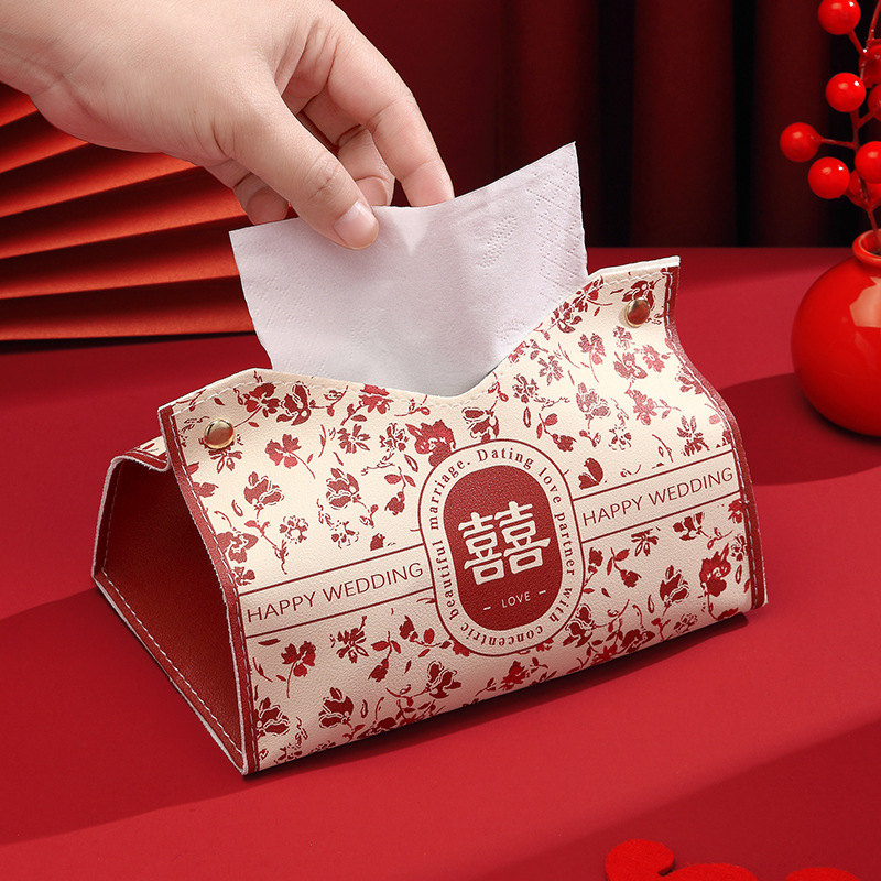 Nuevo estilo chino caja de dibujo creativa boda rojo caja de dulces de boda caja de almacenamiento celebración caja de pañuelos dormitorio de coche